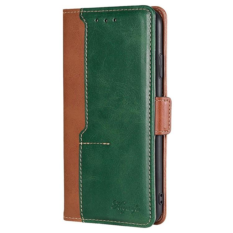 Funda de cuero con hebilla lateral en color de contraste para Redmi A5 4G (171,7 mm) (marrón claro y verde)