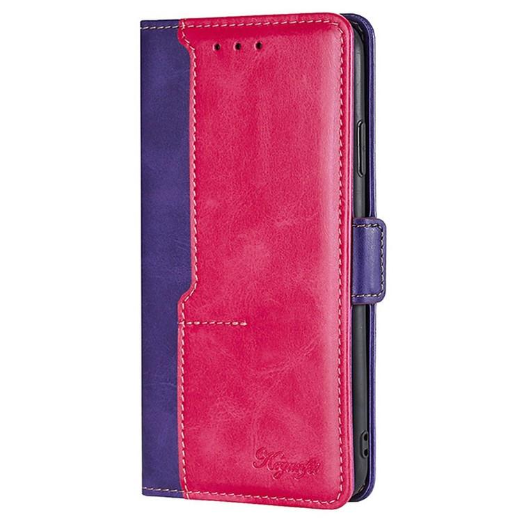 Funda de cuero con hebilla lateral en color de contraste para Redmi A5 4G (171,7 mm) (morado y rojo rosa)