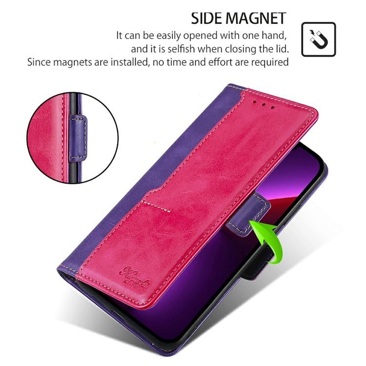 Funda de cuero con hebilla lateral en color de contraste para Redmi A5 4G (171,7 mm) (morado y rojo rosa)
