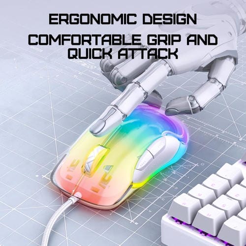 Ratón con cable ONIKUMA CW925 para juegos 12800 DPI RGB (Blanco)