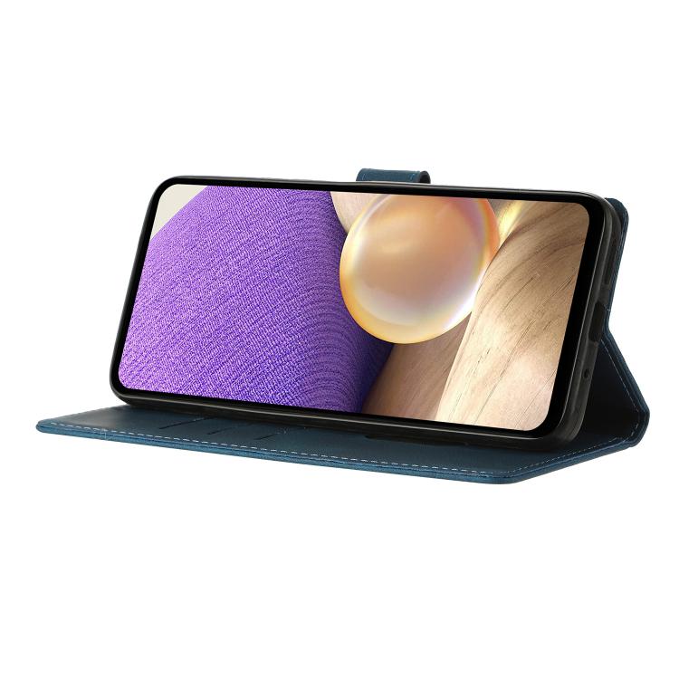Funda de cuero con relieve de triángulos para Xiaomi Poco F7 Pro/F7 Ultra (azul)