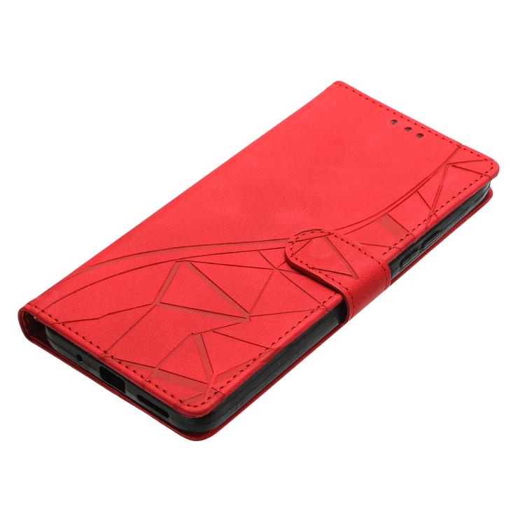 Funda de cuero con relieve de triángulos para Xiaomi Poco F7 Pro/F7 Ultra (roja)