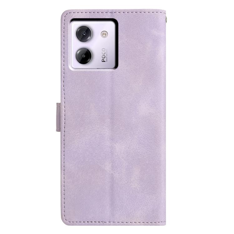 Funda de cuero con relieve de triángulos para Xiaomi Poco M7 Pro 5G (morado)