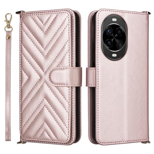 Funda de cuero multifuncional para Huawei nova 14 Ultra 5G con 6 ranuras para tarjetas y correa para la muñeca (rosa)