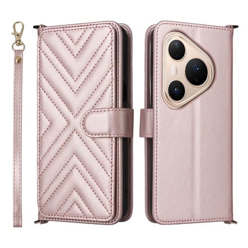 Funda de cuero multifuncional para Huawei Pura 80 Pro 5G / 80 Pro+ 5G con 6 ranuras para tarjetas y correa para la muñeca (rosa)