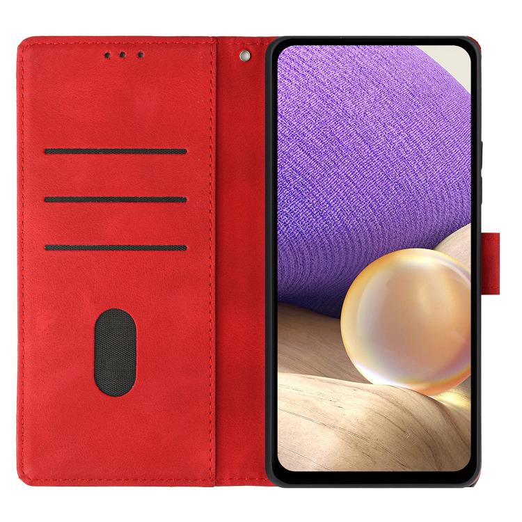 Funda de cuero con relieve de triángulos para Samsung Galaxy A17 (roja)