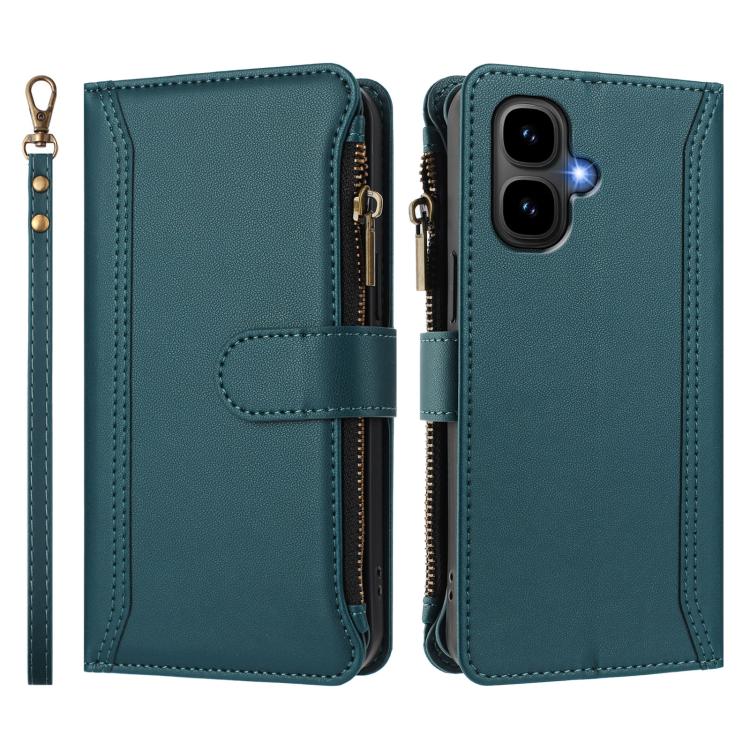 Funda de cuero con cierre magnético para Infinix Smart 10 4G / Tecno Pop 10, 9 ranuras para tarjetas, cremallera y correa de mano (verde oscuro)