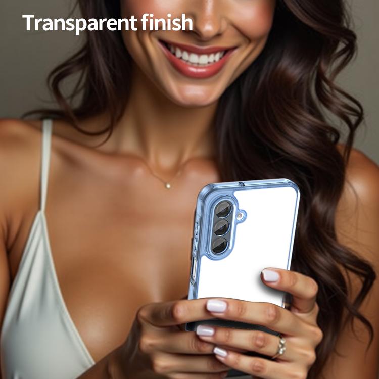 Funda híbrida de TPU y policarbonato para Samsung Galaxy A17 5G, a prueba de golpes y con airbag (azul transparente)