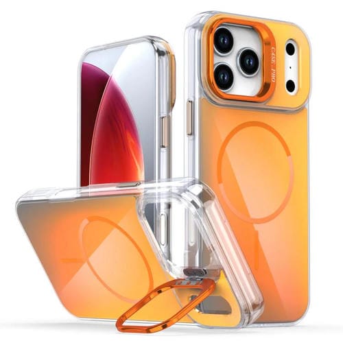 For iPhone 17 Pro Max Gradient Discolor Lens Kickstand Magsafe Phone Case(Orange)