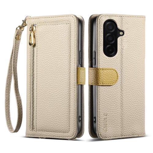 Funda de cuero con cremallera y estampado de lichi colorido para Samsung Galaxy S25 FE 5G ESEBLE E11 (caqui)
