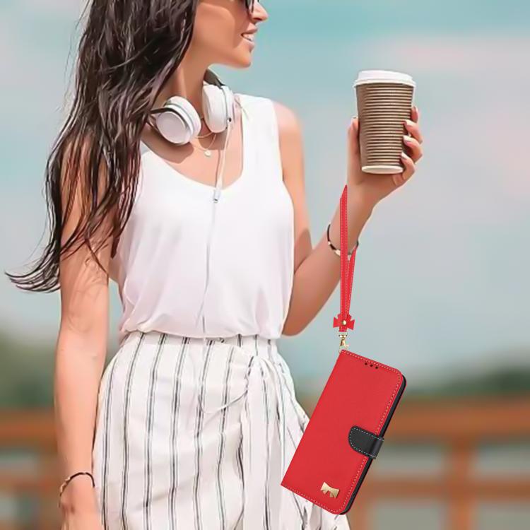 Funda de cuero con lazo metálico y correa de mano para Redmi Turbo 4 Pro / Poco X7 Pro (roja)