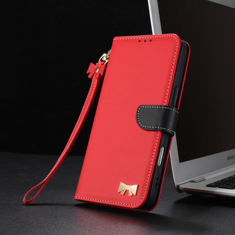Funda de cuero con lazo metálico y correa de mano para Redmi Turbo 4 Pro / Poco X7 Pro (roja)