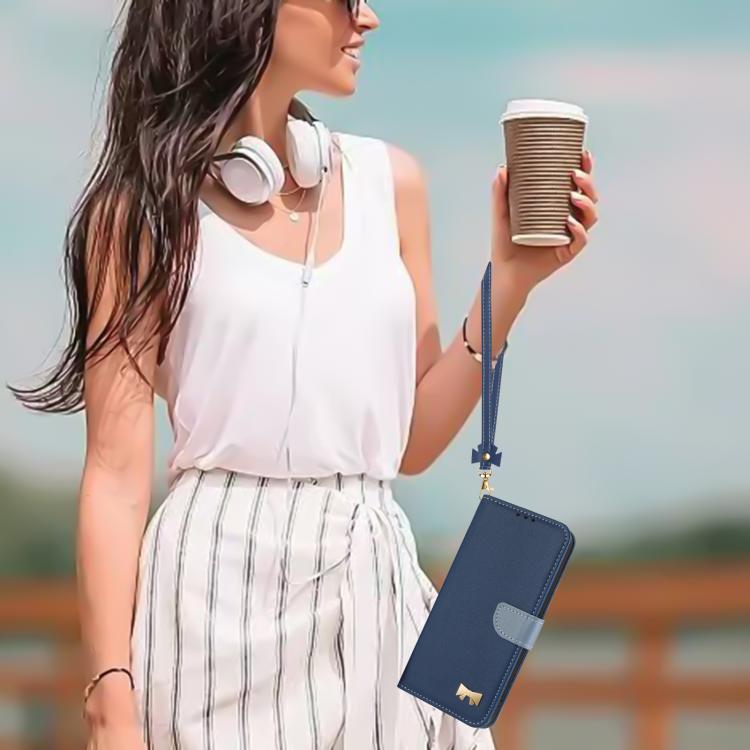 Funda de cuero con lazo metálico y correa para la mano para Redmi Turbo 4 Pro / Poco X7 Pro (azul oscuro)