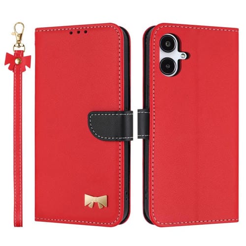 Funda de cuero con lazo metálico y correa de mano para Samsung Galaxy A06/A07 4G (roja)
