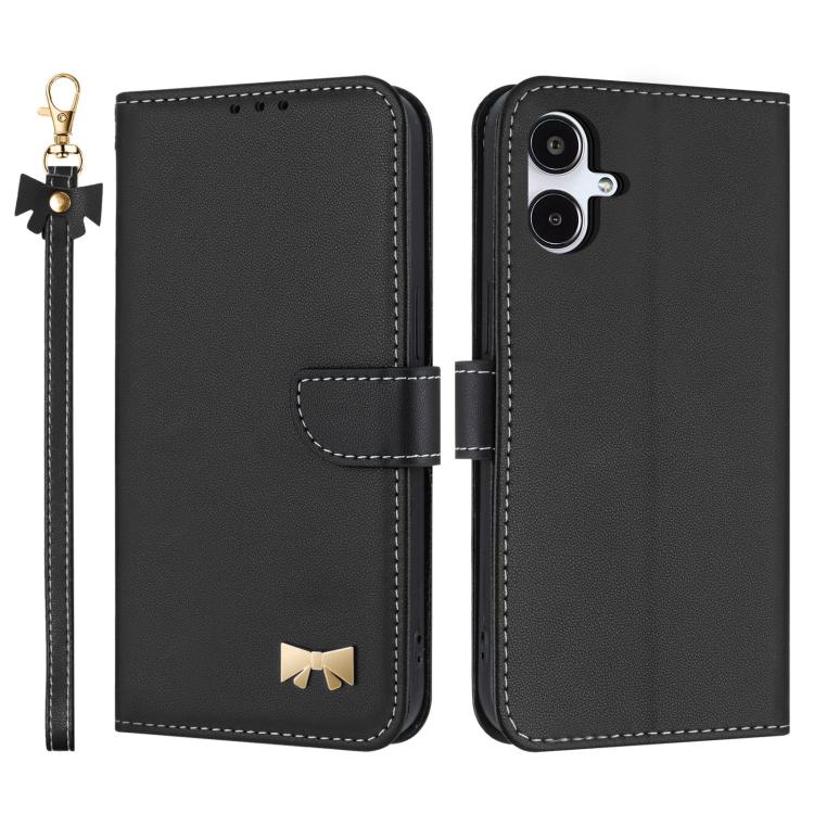 Funda de cuero con lazo metálico y correa de mano para Samsung Galaxy A06/A07 4G (negra)