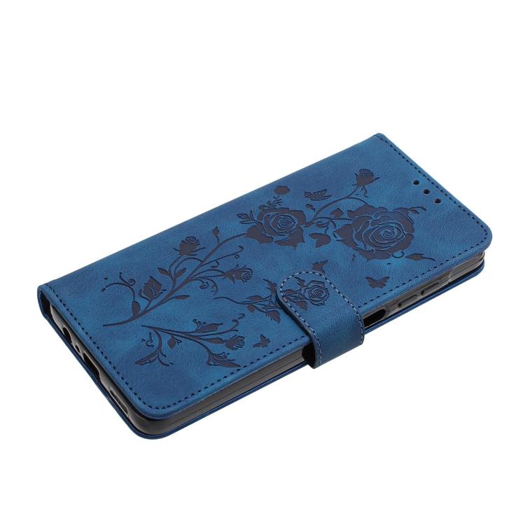 Funda de piel con estampado floral en relieve para Samsung Galaxy A02S (166 mm, UE) (azul oscuro)