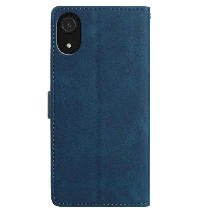 Funda de cuero con estampado floral en relieve para Samsung Galaxy A03 Core (azul oscuro)