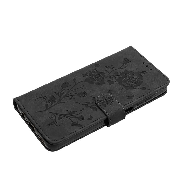 Funda de cuero con estampado floral en relieve para Samsung Galaxy A03 Core (negra)