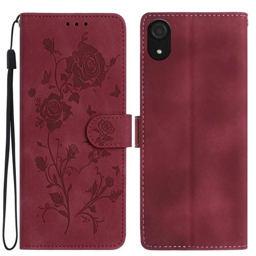 Funda de cuero con estampado floral en relieve para Samsung Galaxy A03 Core (roja)