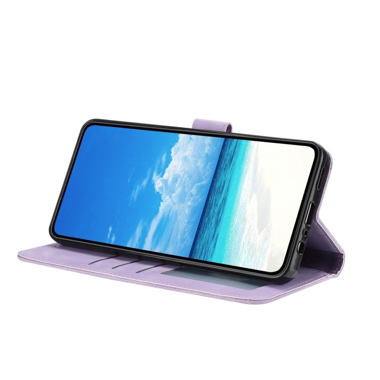 Funda de cuero con estampado floral en relieve para Samsung Galaxy A03 Core (morado claro)