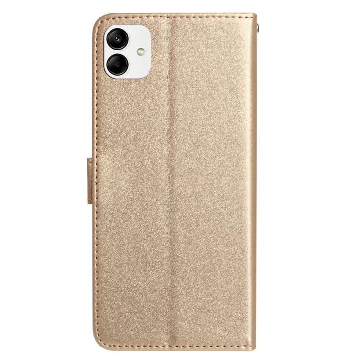 Funda de cuero con estampado floral en relieve para Samsung Galaxy A04 (dorada)