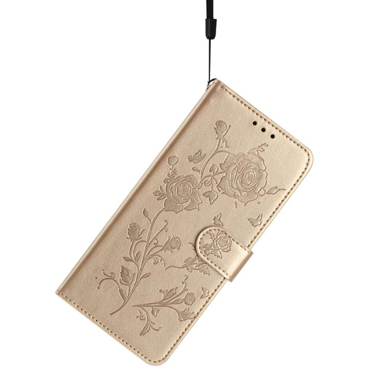 Funda de cuero con estampado floral en relieve para Samsung Galaxy A04 (dorada)