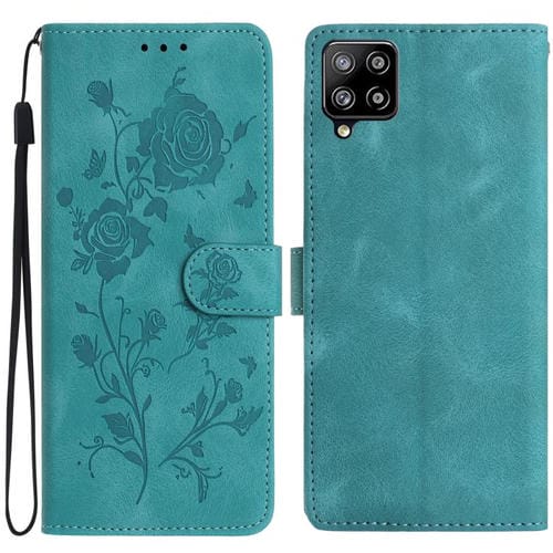 Funda de piel con estampado floral en relieve para Samsung Galaxy A22 (verde)