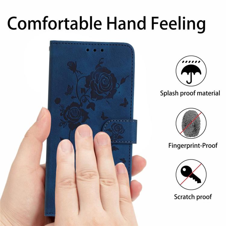 Funda de piel con estampado floral en relieve para Samsung Galaxy A24 (azul oscuro)