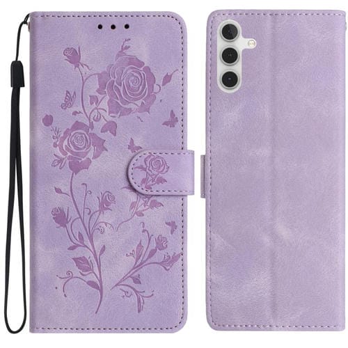 Funda de piel con estampado floral en relieve para Samsung Galaxy A24 (morado claro)