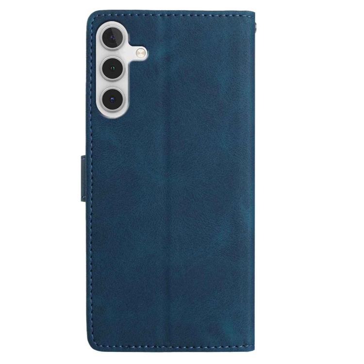 Funda de piel con estampado floral en relieve para Samsung Galaxy A25 (azul oscuro)