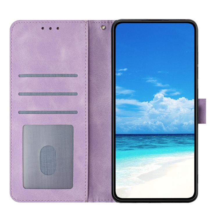 Funda de cuero con estampado floral en relieve para Samsung Galaxy A32 5G (morado claro)