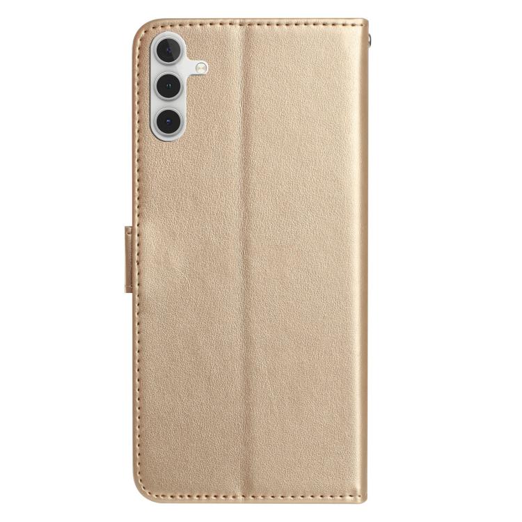 Funda de cuero con estampado de rosas en relieve para Samsung Galaxy A35 (dorada)