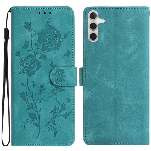 Funda de cuero con estampado de rosas en relieve para Samsung Galaxy A35 (verde)