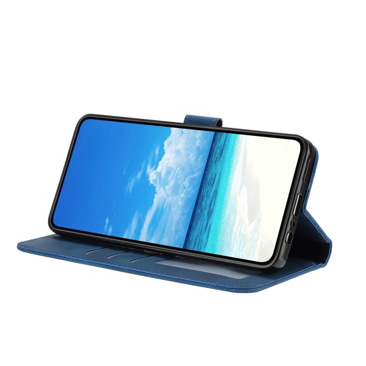 Funda de piel con estampado de rosas en relieve para Samsung Galaxy A41 (azul oscuro)