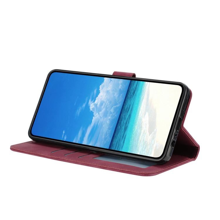 Funda de piel con estampado de rosas en relieve para Samsung Galaxy A42 (roja)