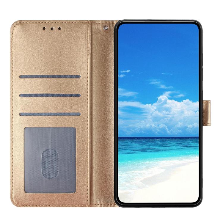 Funda de piel con estampado de rosas en relieve para Samsung Galaxy A51 (dorada)