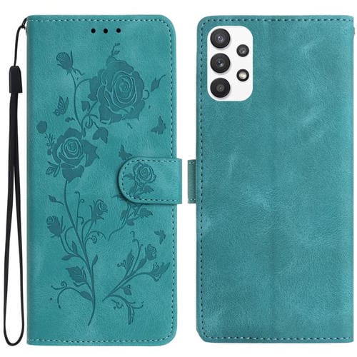 Funda de piel con estampado floral en relieve para Samsung Galaxy A52 (verde)