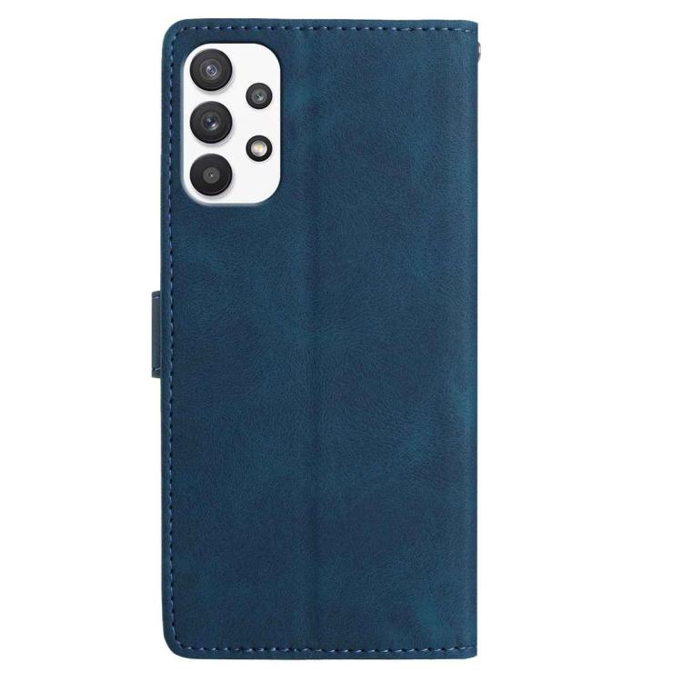 Funda de cuero con estampado floral en relieve para Samsung Galaxy A53 (azul oscuro)