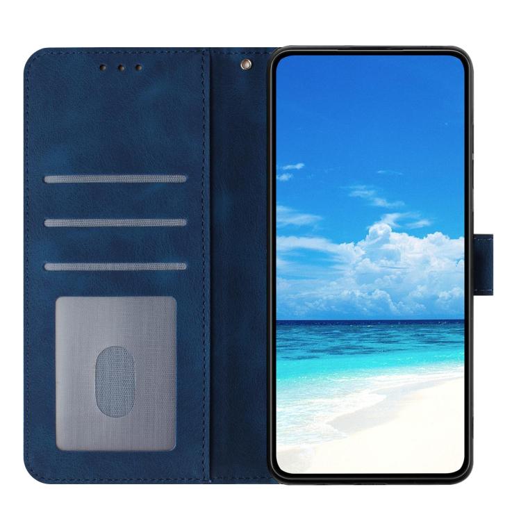 Funda de cuero con estampado floral en relieve para Samsung Galaxy A53 (azul oscuro)