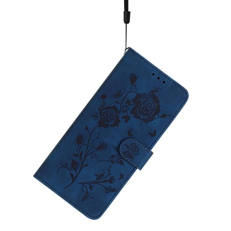 Funda de cuero con estampado floral en relieve para Samsung Galaxy A53 (azul oscuro)