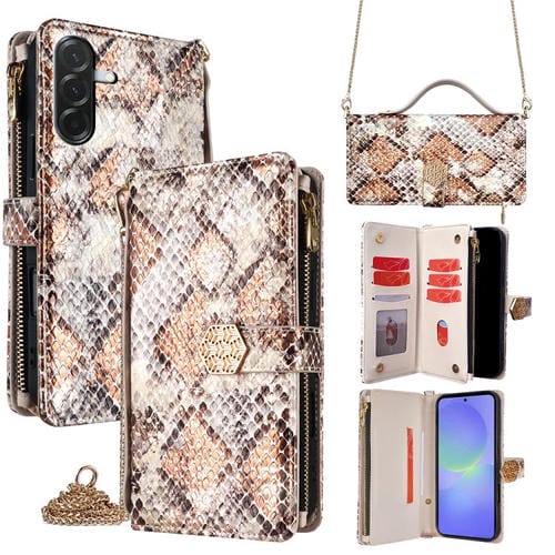 Funda de piel con textura de serpiente y asa cruzada para Samsung Galaxy A36 5G (blanca)