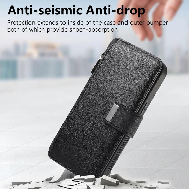 Funda Neo MagSafe RFID antirrobo con cremallera para Samsung Galaxy A06, de cuero estilo retro (negra)