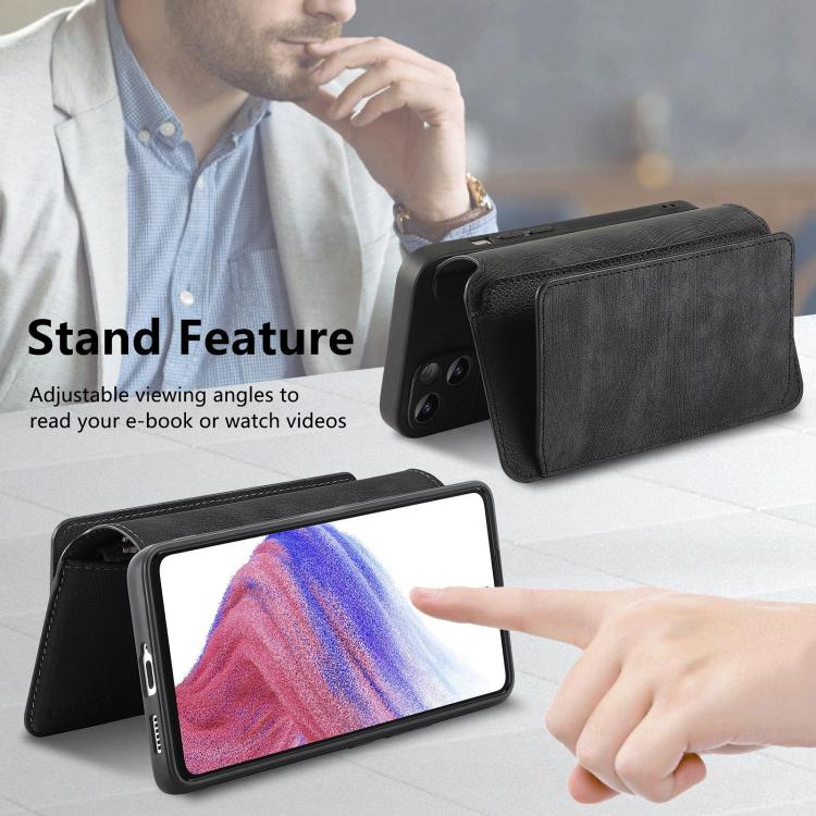 Funda Neo MagSafe RFID antirrobo con cremallera para Samsung Galaxy A06, de cuero estilo retro (negra)