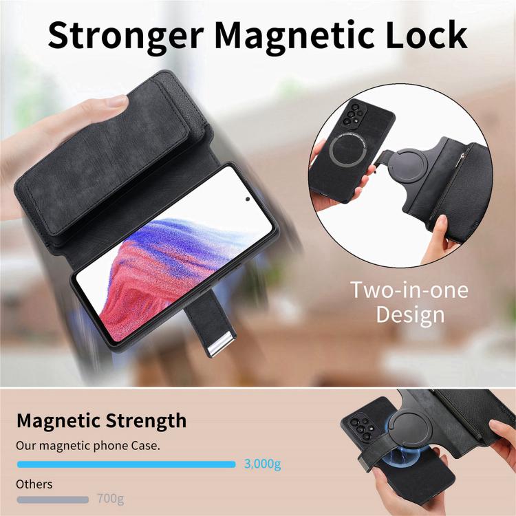Funda Neo MagSafe RFID antirrobo con cremallera para Samsung Galaxy A06, de cuero estilo retro (negra)