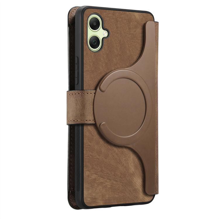 Funda Neo MagSafe RFID antirrobo con cremallera para Samsung Galaxy A06, de cuero estilo retro (marrón)