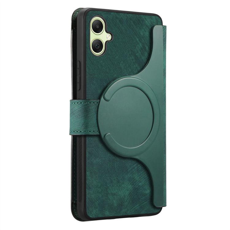 Funda Neo MagSafe RFID antirrobo con cremallera para Samsung Galaxy A06, de cuero estilo retro (verde)