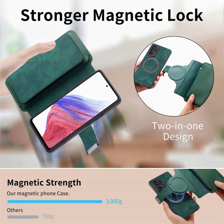 Funda Neo MagSafe RFID antirrobo con cremallera para Samsung Galaxy A06, de cuero estilo retro (verde)