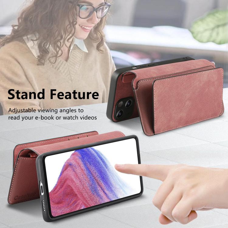 Funda Neo MagSafe RFID antirrobo con cremallera para Samsung Galaxy A06, de cuero estilo retro (rosa)