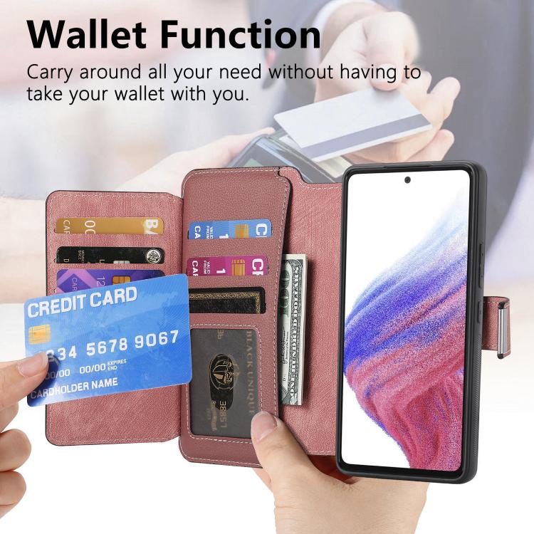 Funda Neo MagSafe RFID antirrobo con cremallera para Samsung Galaxy A06, de cuero estilo retro (rosa)