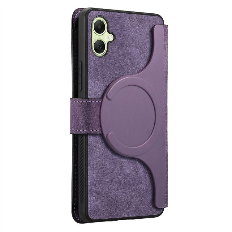 Funda Neo MagSafe RFID antirrobo con cremallera para Samsung Galaxy A06, de cuero estilo retro (morado)